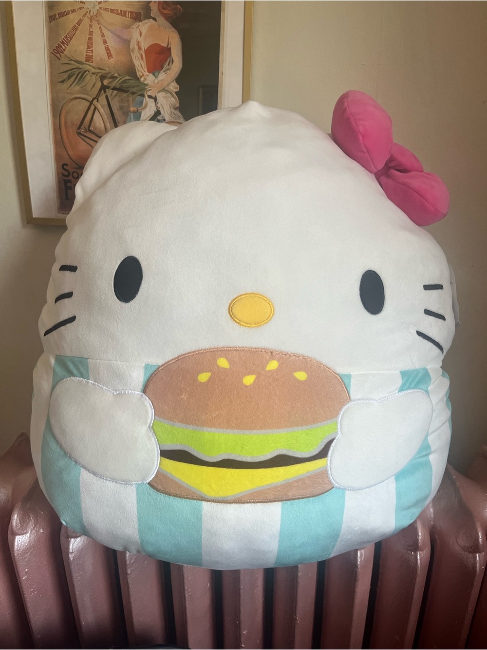 Hello Kitty Plush Pillow with Pink Bow & Burger 20"